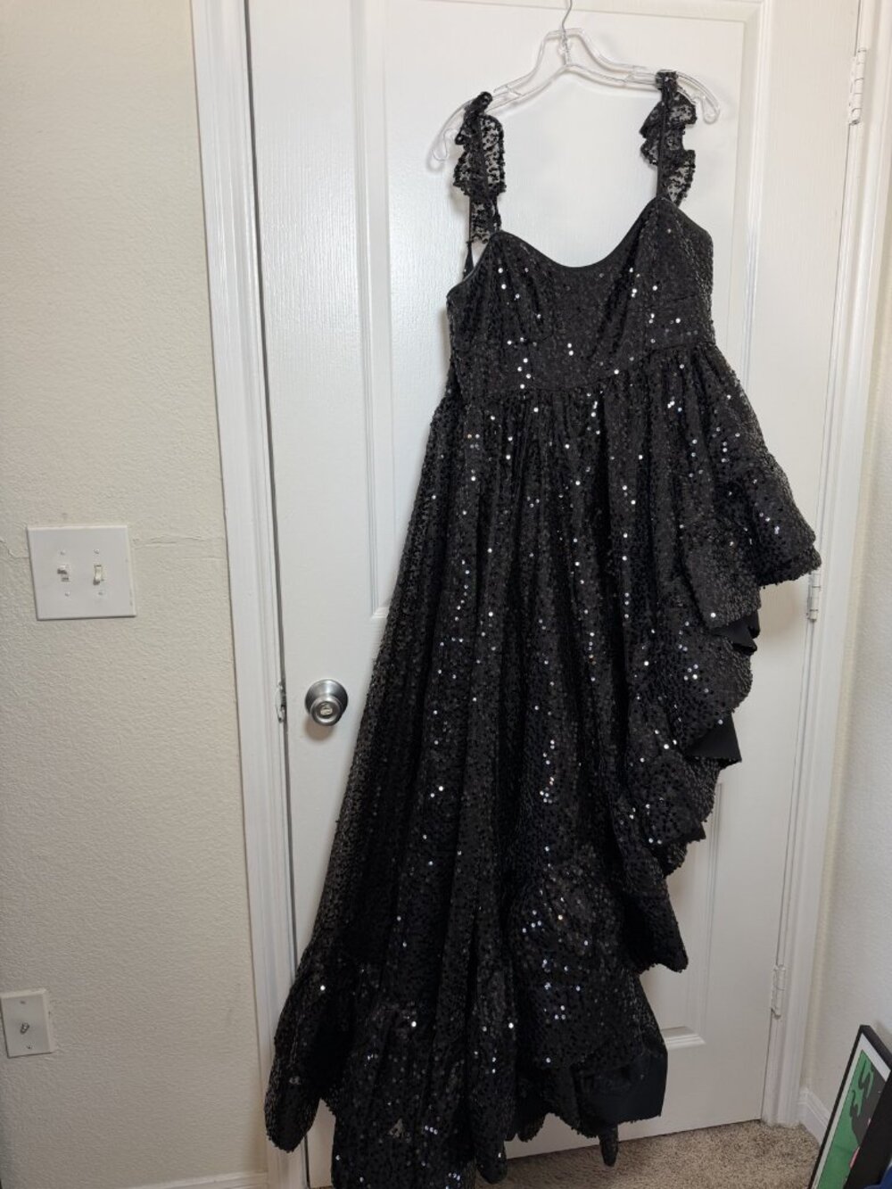 NWT Selkie The Onyx Legs For Days Dress Black Sequin High Low Ruffle L